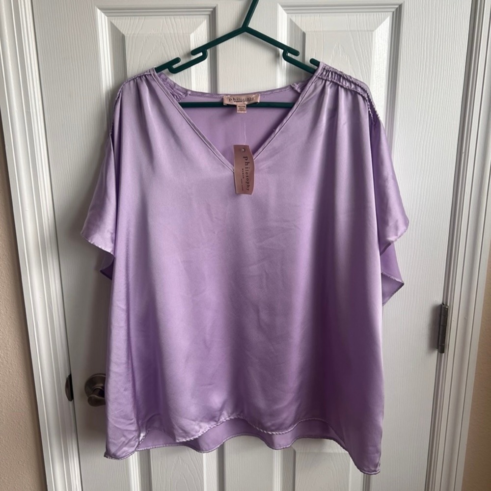New‎ Philosophy Lilac Purple V-Neck Flutter Sleeve Blouse Top 2X/XXL